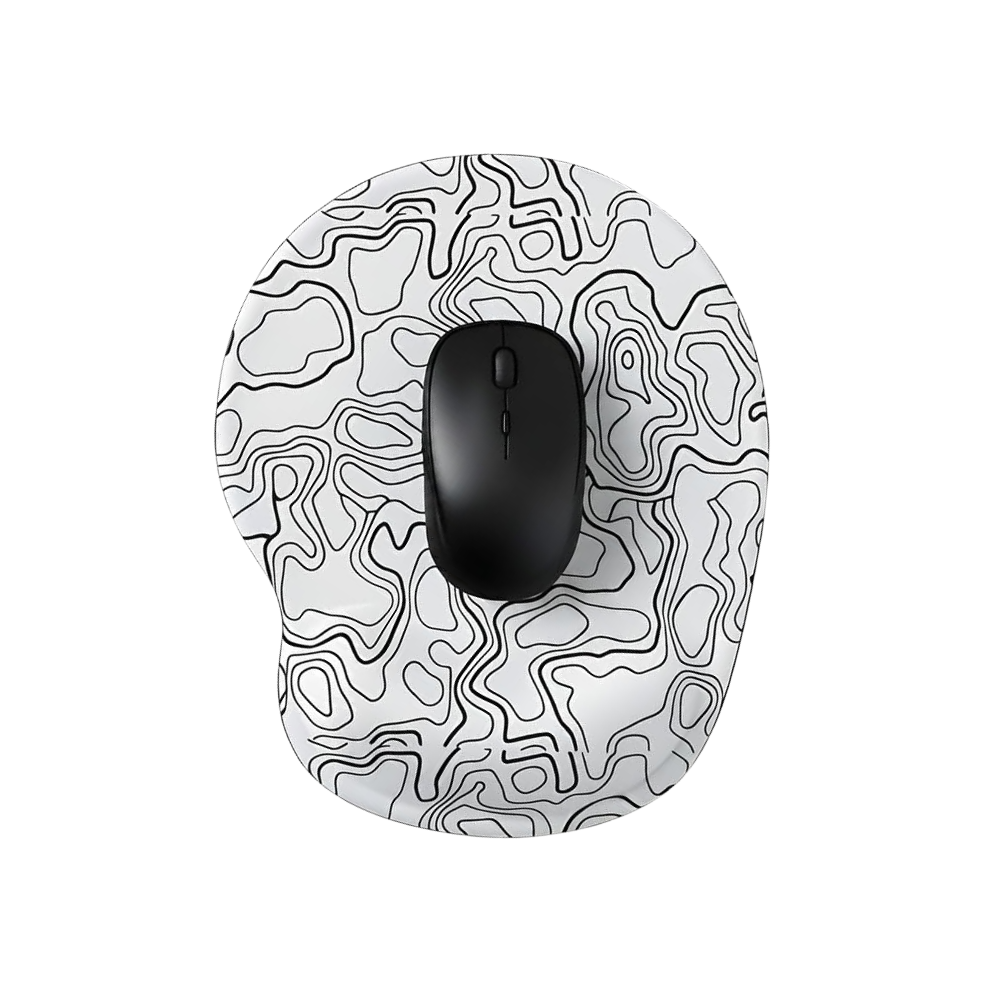 Yuvarlak hatlı topografik desenli bilek destekli mouse pad, beyaz