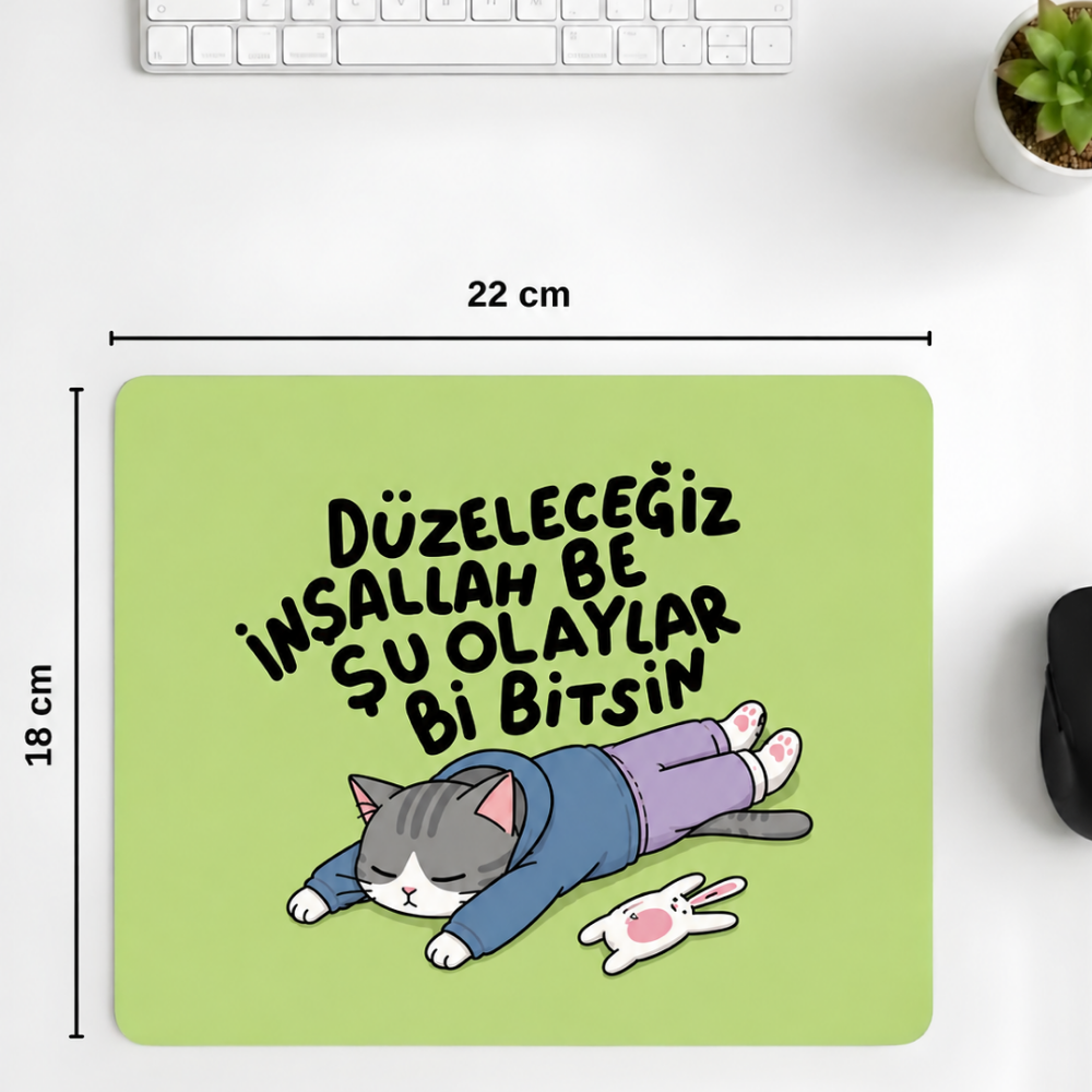 Düzeleceğiz İnşallah yazılı minimal desenli mouse pad 18x22 cm — görsel 2