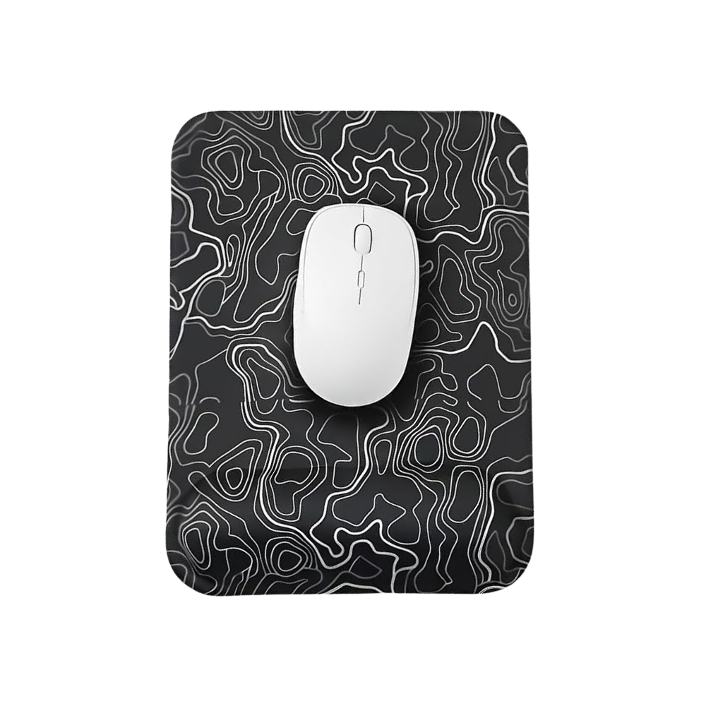 Kare formlu topografik desenli bilek destekli mouse pad, siyah