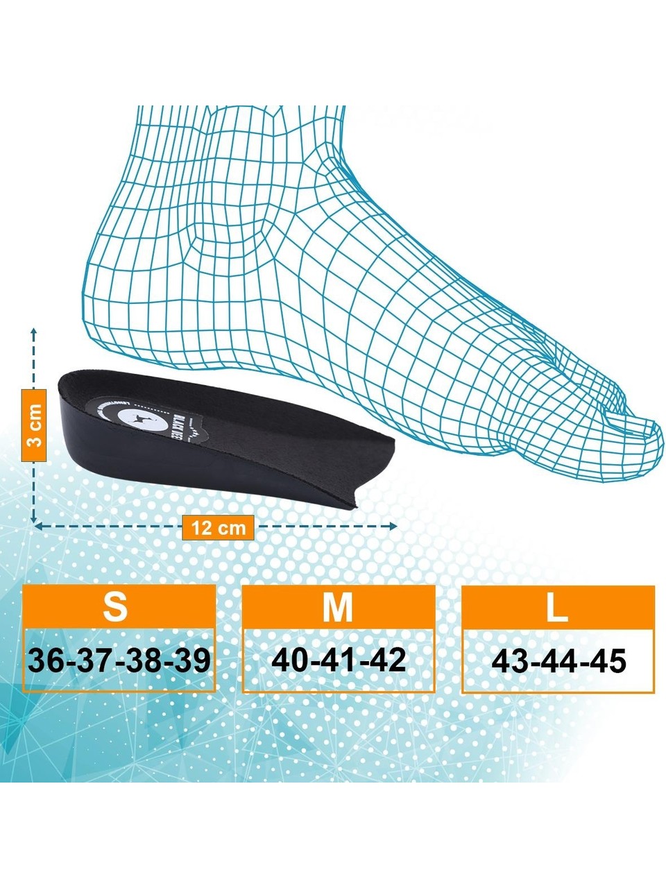Black Deer 3 cm yarım boy uzatan tabanlık, gizli topuk yükseltici ped, siyah — görsel 3