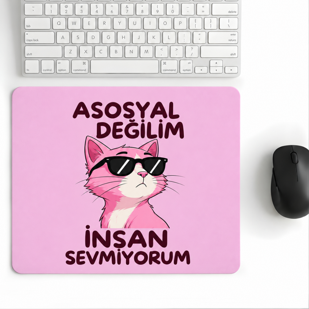 Anti Social Desenli Mouse Pad 18x22 cm — "Asosyal Değilim" Yazılı Kompakt Ofis Mousepad