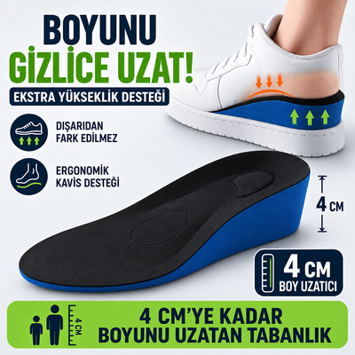 Orthotech 4 cm Boy Uzatan Tabanlık — Ark Destekli, Topuk Yuvalı Ortopedik Gizli Yükseltici (Siyah)