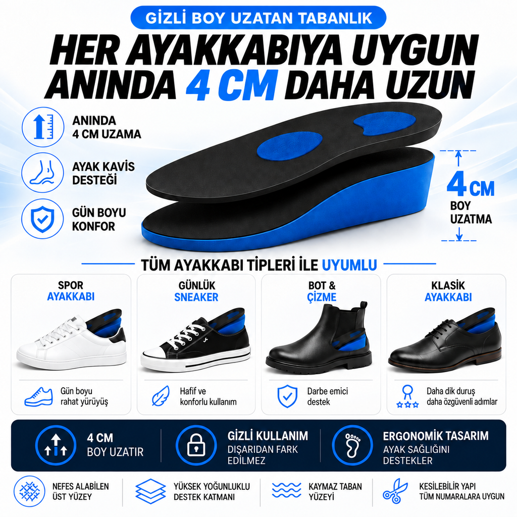 Orthotech 4 cm boy uzatan tabanlık, ark destekli ve topuk yuvalı, siyah — görsel 2
