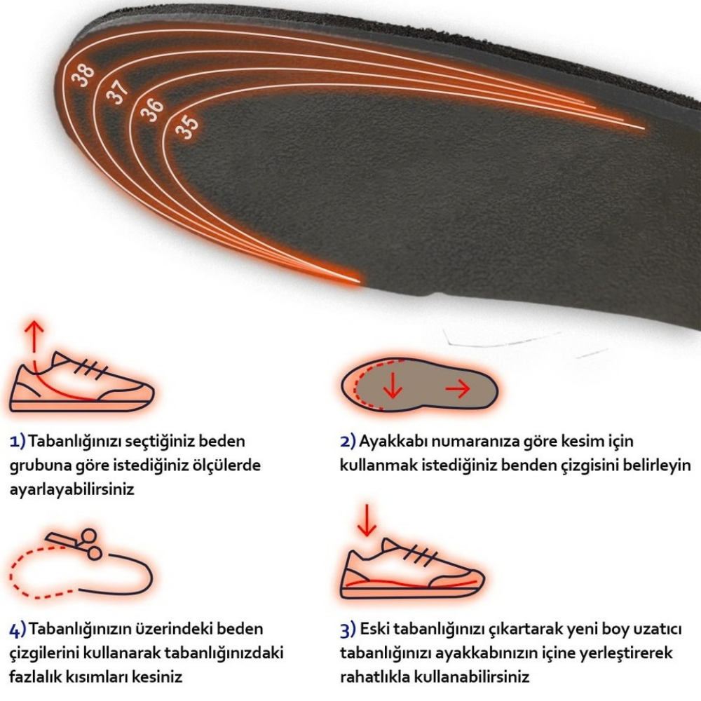 Black Deer 4 cm Boy Uzatan Tabanlık — Sneaker ve Bot İçin Gizli Topuk Yükseltici (Siyah)
