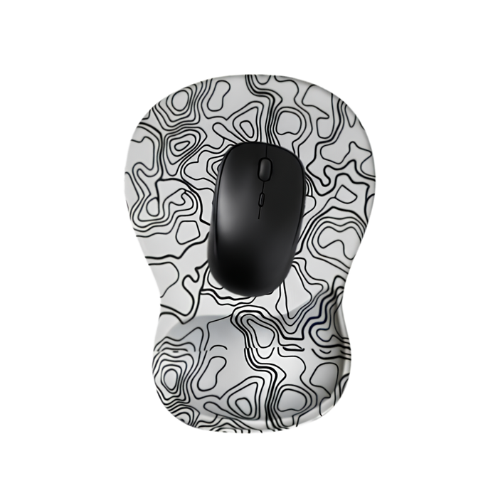TopoWave Dijital Baskılı Bilek Destekli Mouse Pad — Topografik Desenli Ergonomik Mousepad