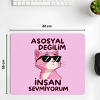 Asosyal Değilim yazılı Anti Social desenli mouse pad 18x22 cm — görsel 3