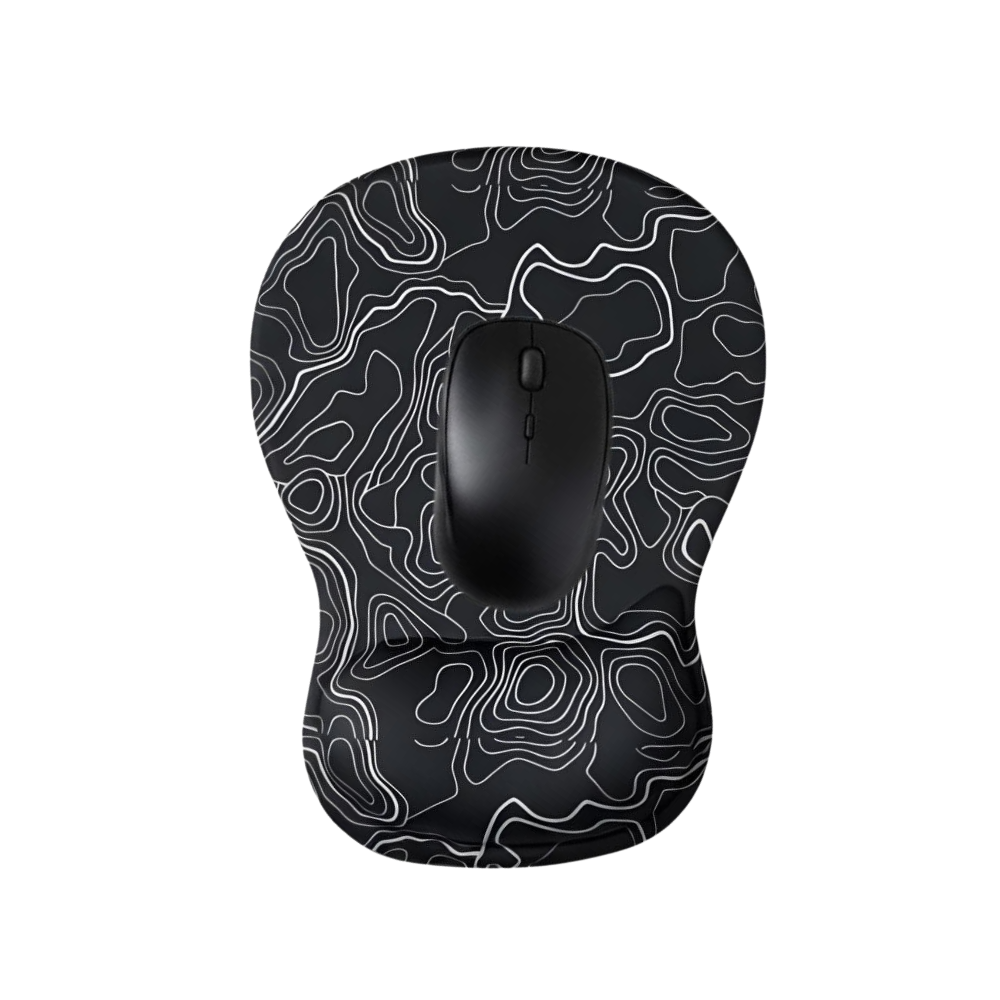 TopoWave topografik desenli bilek destekli mouse pad, siyah