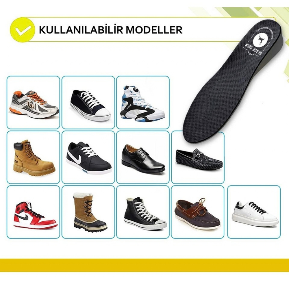 Black Deer 4 cm boy uzatan tabanlık, sneaker ve bot için gizli topuk yükseltici, siyah — görsel 7