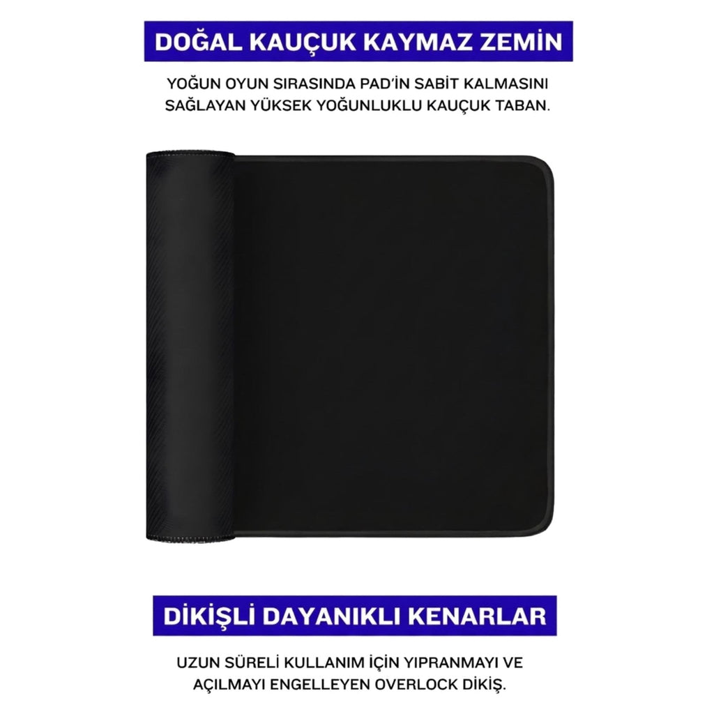 Siyah oyuncu mouse pad – doğal kauçuk kaymaz taban