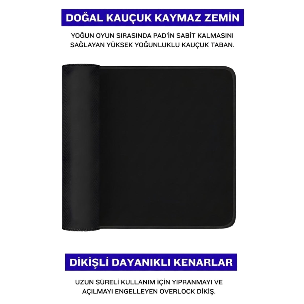 Siyah oyuncu mouse pad – doğal kauçuk kaymaz taban