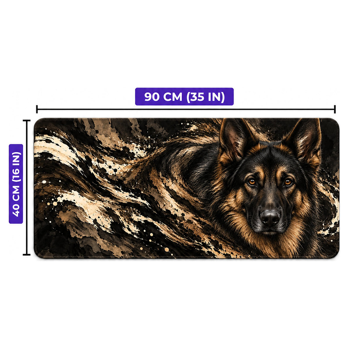 Bekçi Alman Kurdu desenli oyuncu mouse pad ölçüleri: 90 cm x 40 cm (35 x 16 inç)