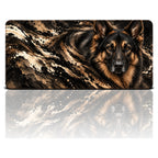 Bekçi Alman Kurdu desenli 90x40 oyuncu mouse pad, siyah-krem tonlarında Alman Kurdu, önden görünüm