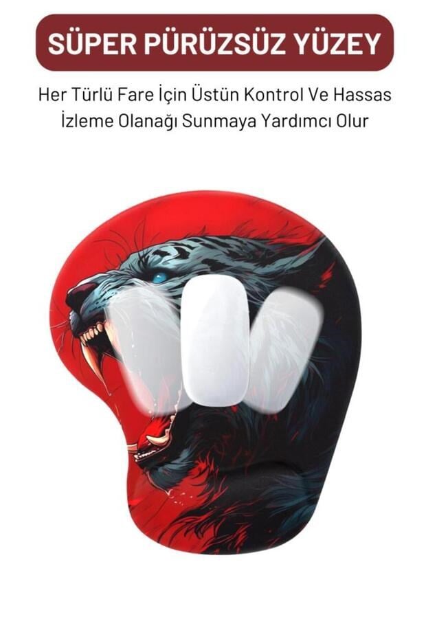 Angry Tiger bilek destekli mouse pad yakın çekim