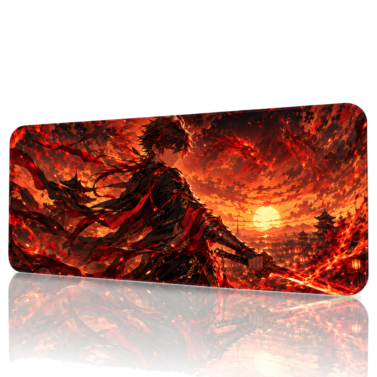 Ateş Ejderhası anime oyuncu mouse pad – beyaz fon önden görünüm