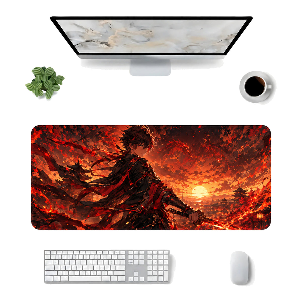 Ateş Ejderhası anime oyuncu mouse pad – masa üstü kullanım görünümü