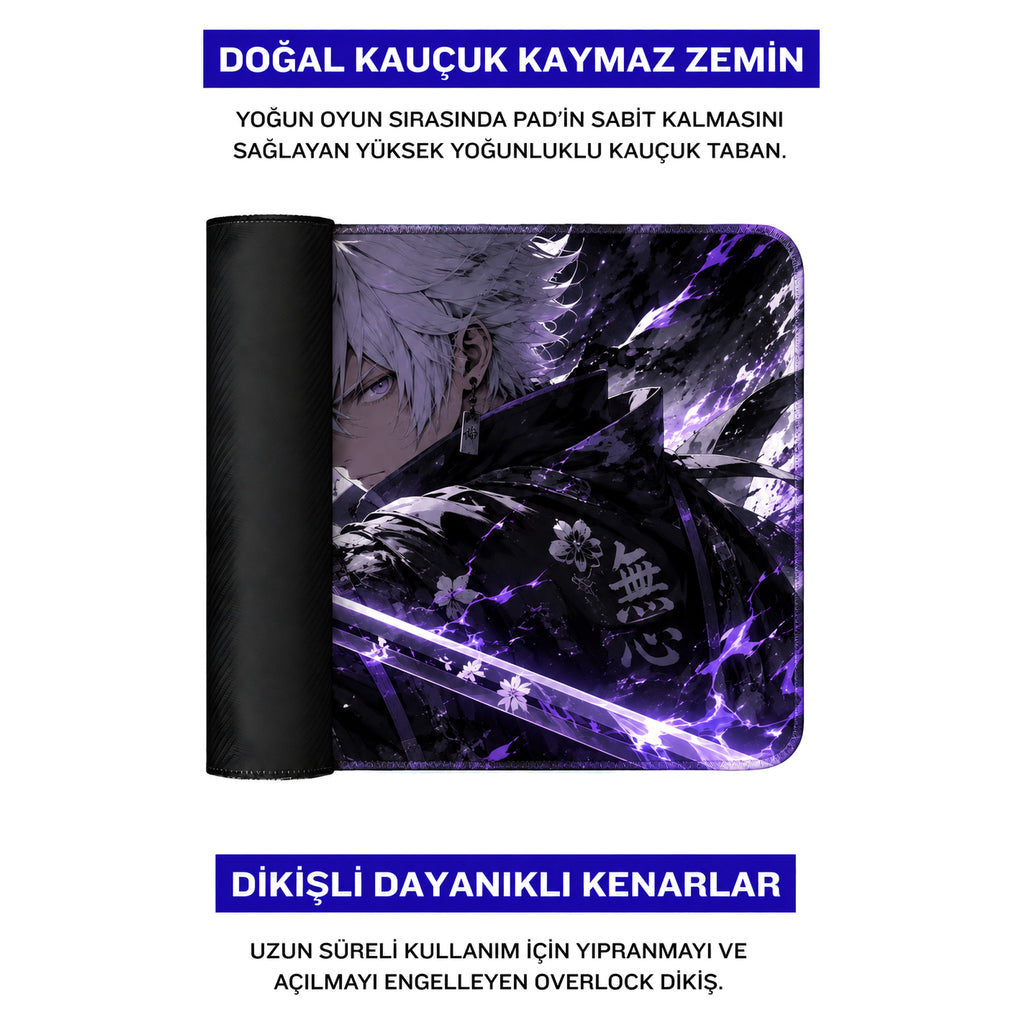 Gece Samurayı anime oyuncu mouse pad – doğal kauçuk kaymaz taban