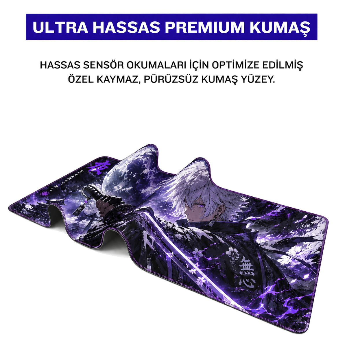 Gece Samurayı anime oyuncu mouse pad – premium kumaş yüzey