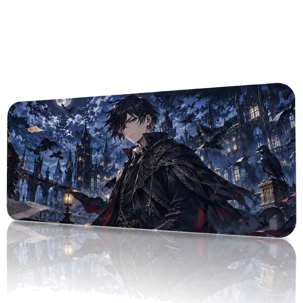 Gotik Kuzgun anime oyuncu mouse pad – beyaz fon önden görünüm