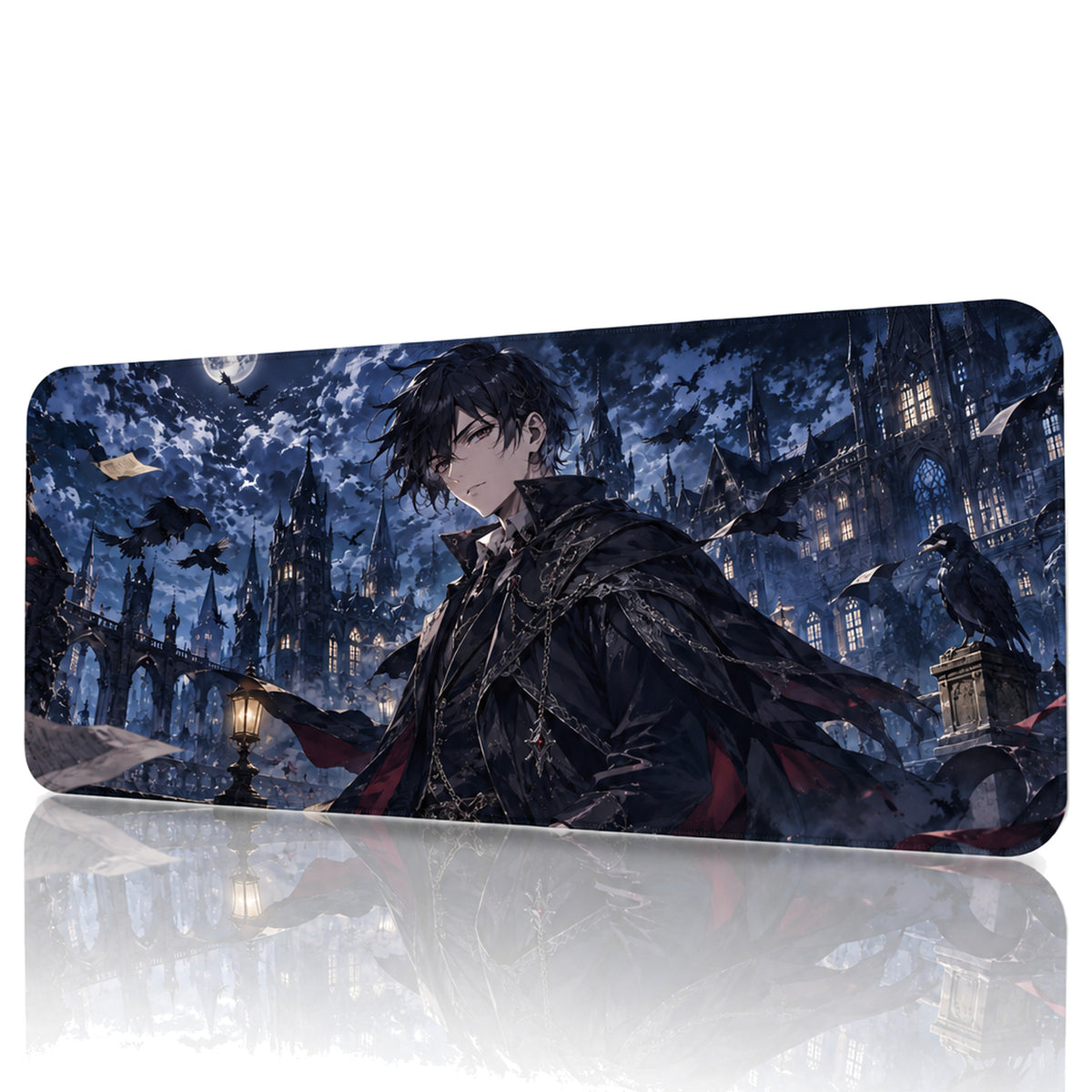 Gotik Kuzgun anime oyuncu mouse pad – beyaz fon önden görünüm