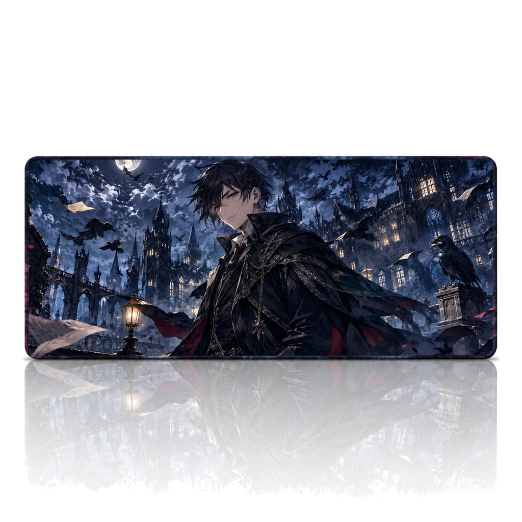 Gotik Kuzgun anime oyuncu mouse pad – beyaz fon düz görünüm