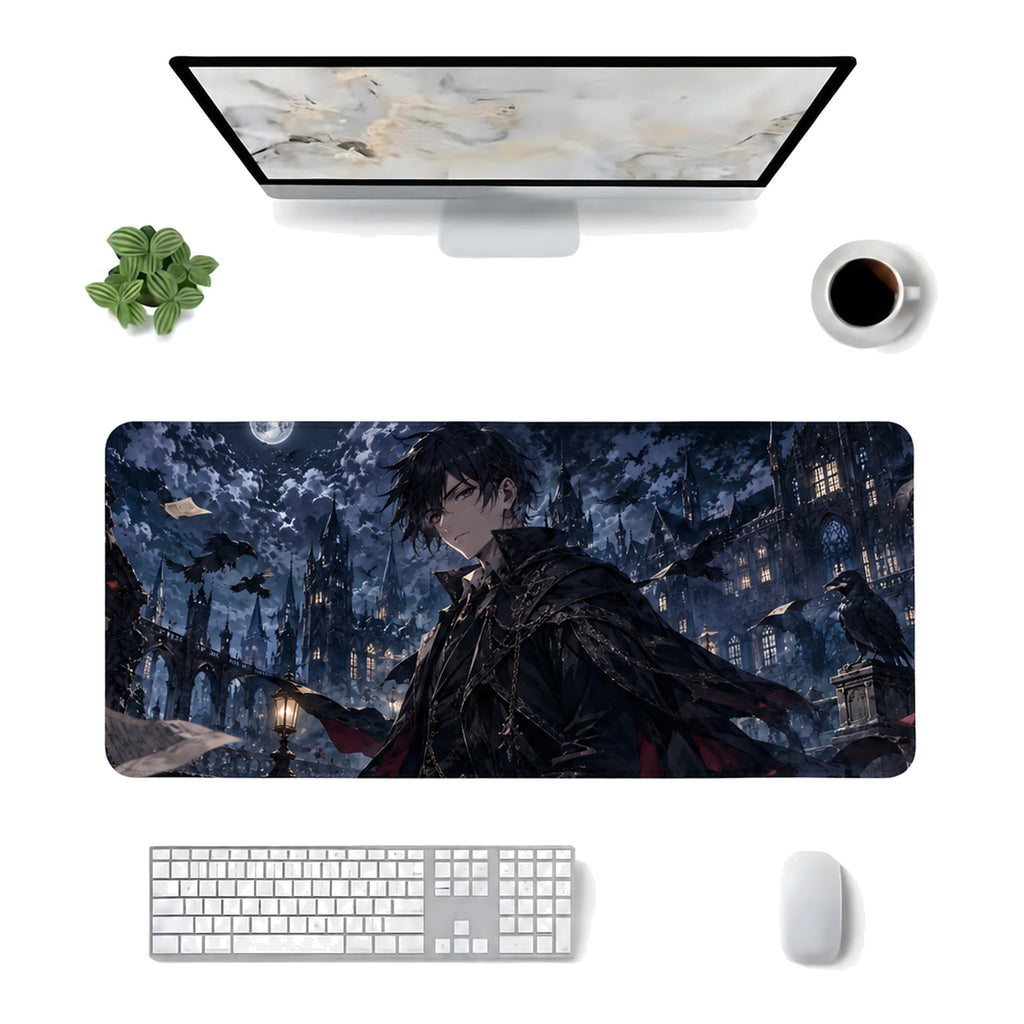 Gotik Kuzgun anime oyuncu mouse pad – masa üstü kullanım görünümü