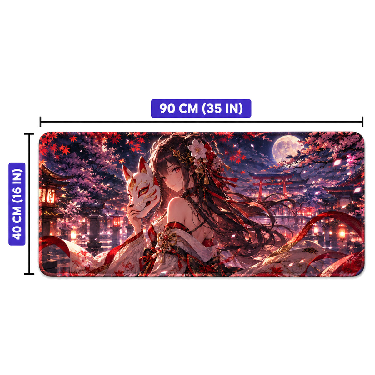 Kitsune Maske 90x40 cm anime oyuncu mouse pad – 90x40 cm ölçü bilgisi