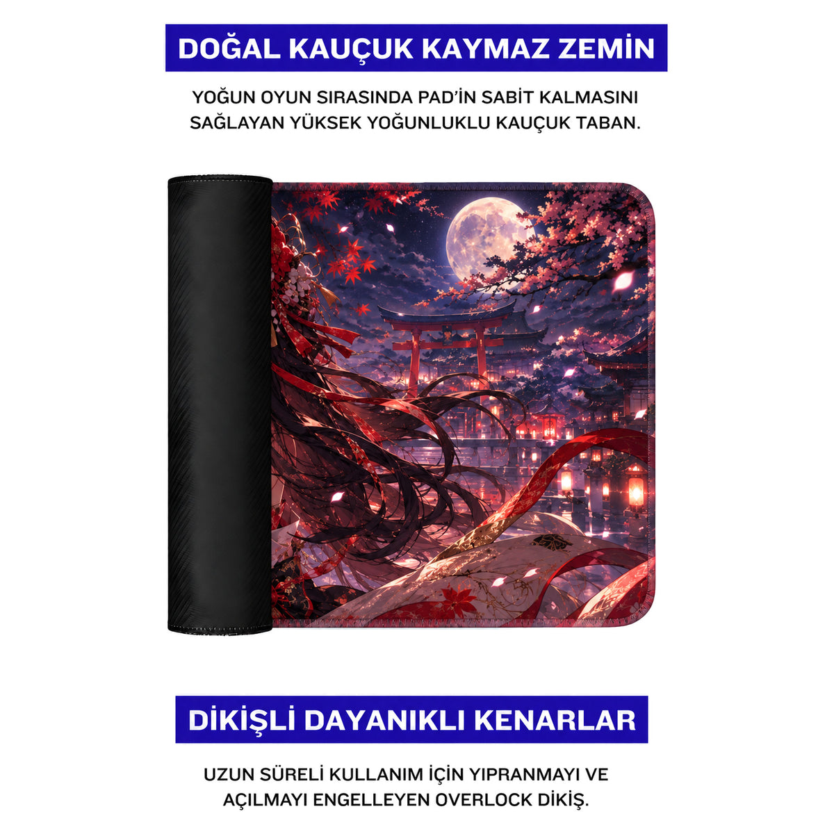 Kitsune Maske anime oyuncu mouse pad – doğal kauçuk kaymaz taban