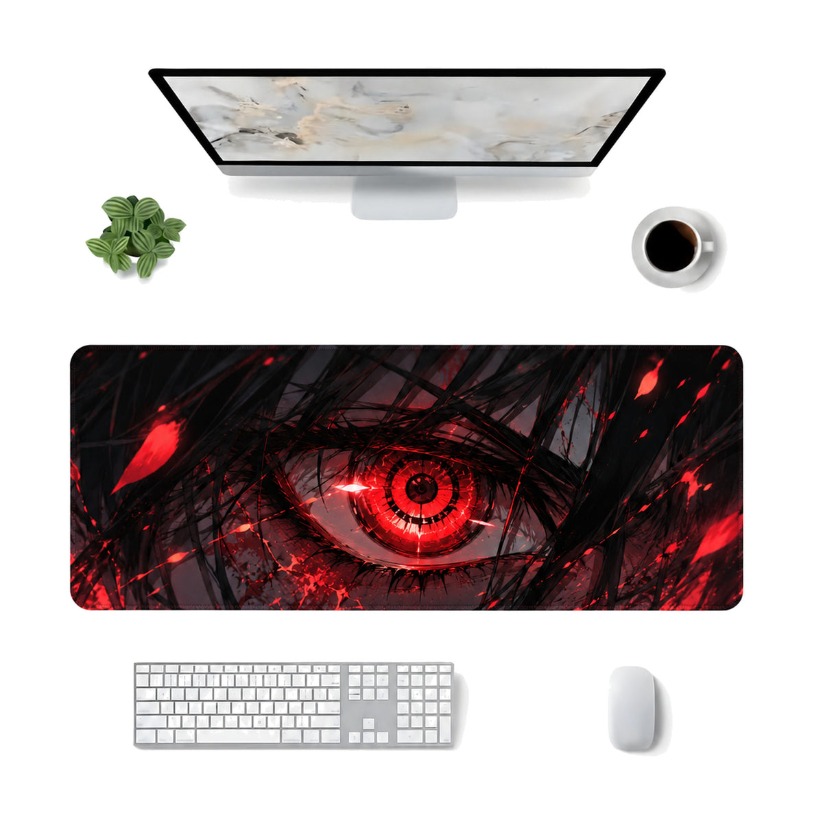 Kızıl Göz anime oyuncu mouse pad – masa üstü kullanım görünümü
