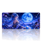 Mavi Dolunay anime oyuncu mouse pad – beyaz fon düz görünüm