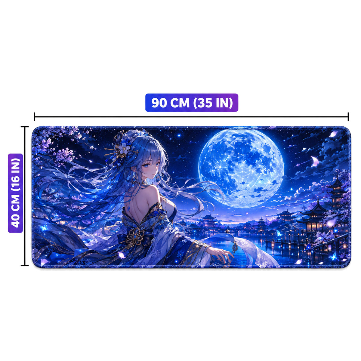 Mavi Dolunay 90x40 cm anime oyuncu mouse pad – 90x40 cm ölçü bilgisi
