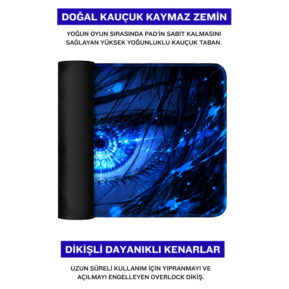 Mavi Göz anime oyuncu mouse pad – doğal kauçuk kaymaz taban