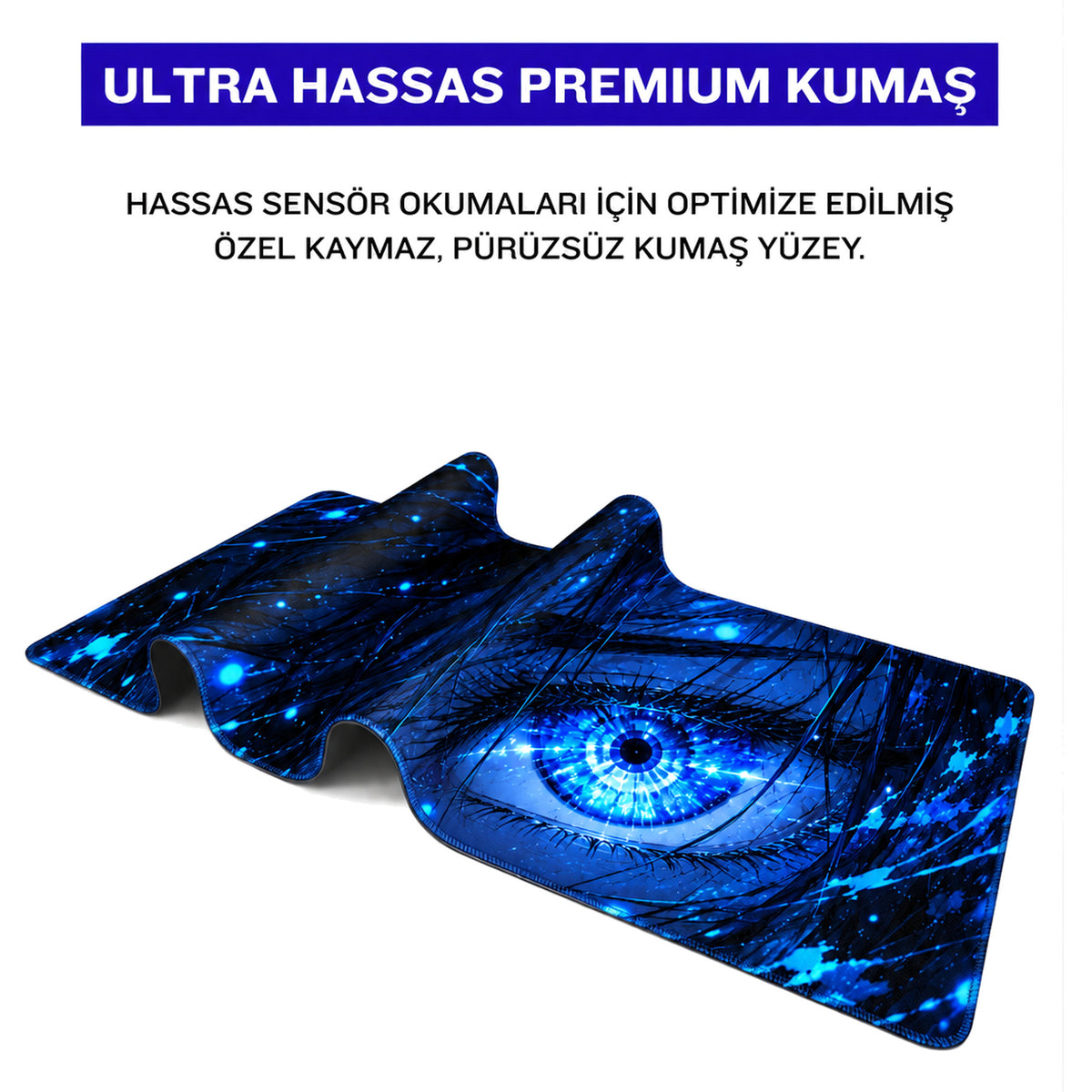 Mavi Göz anime oyuncu mouse pad – premium kumaş yüzey