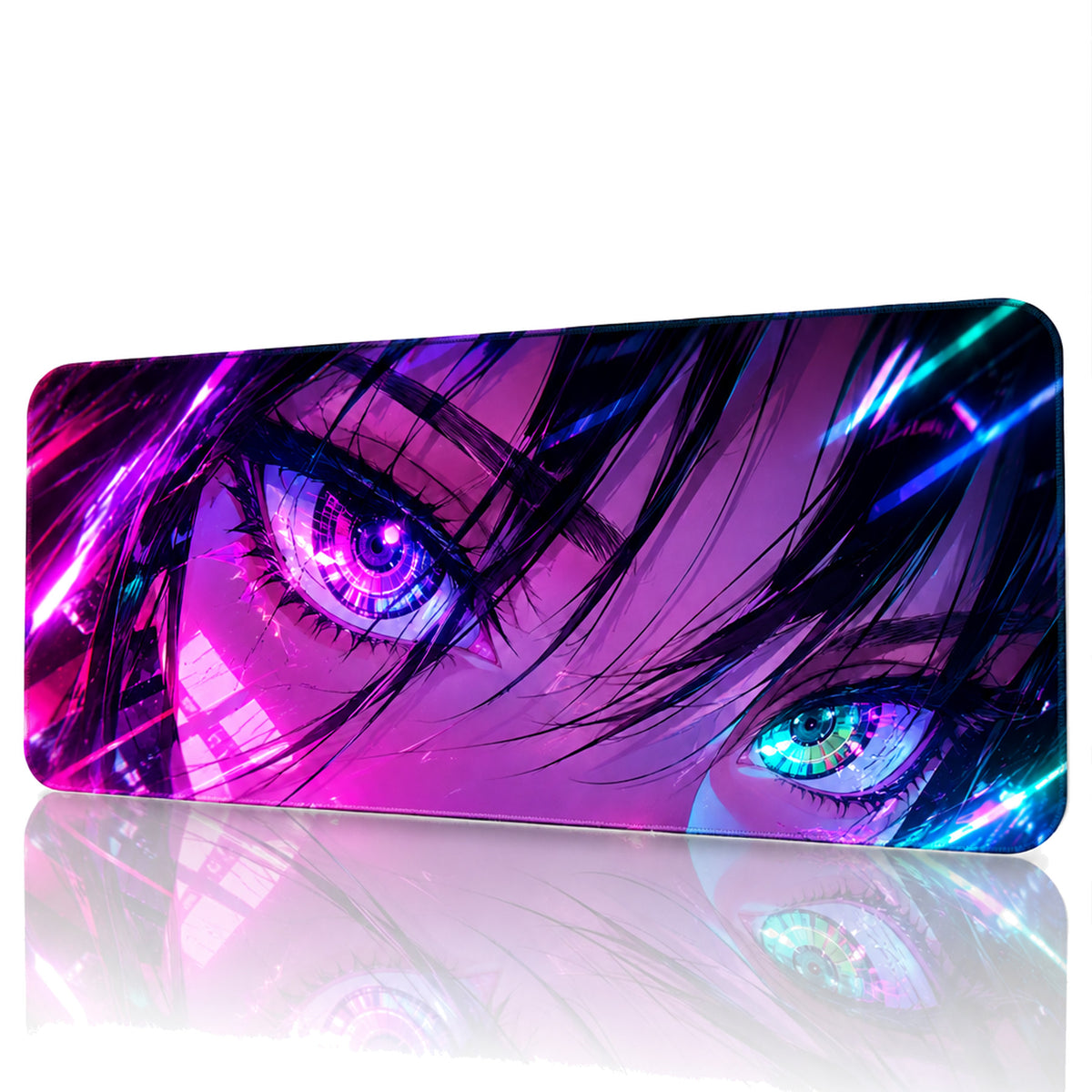 Neon Gözler anime oyuncu mouse pad – beyaz fon önden görünüm