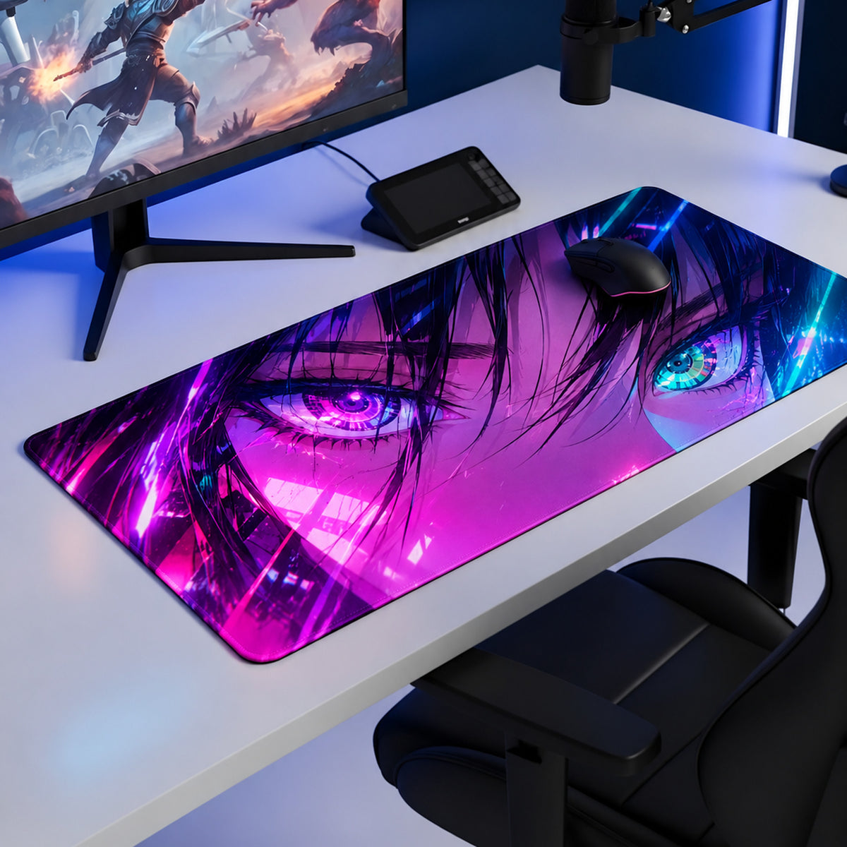 Neon Gözler anime oyuncu mouse pad – oyun odası kurulumu