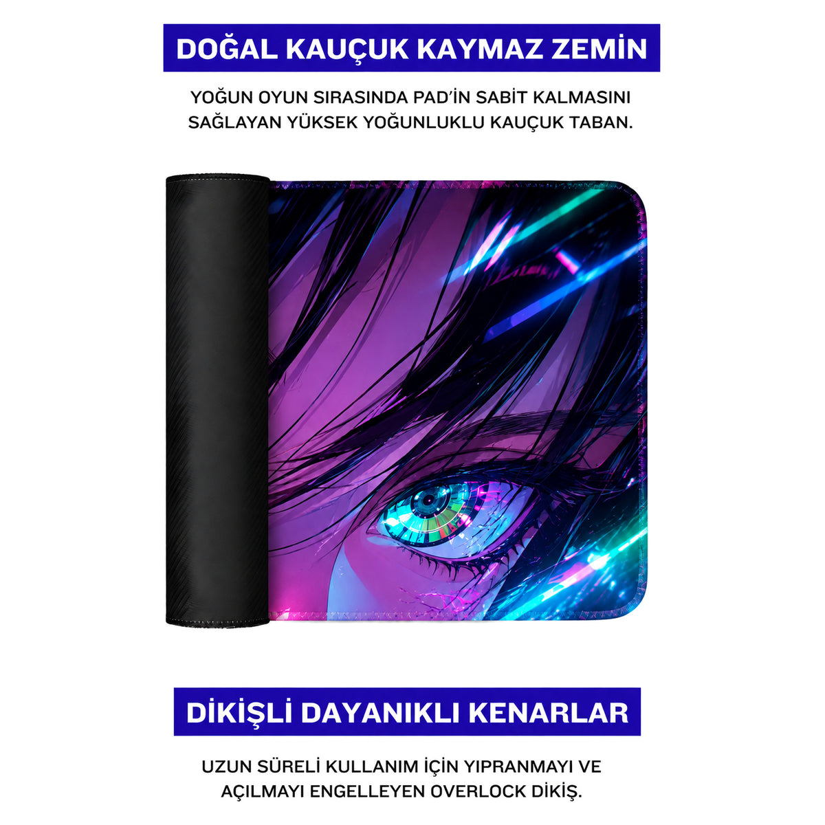 Neon Gözler anime oyuncu mouse pad – doğal kauçuk kaymaz taban