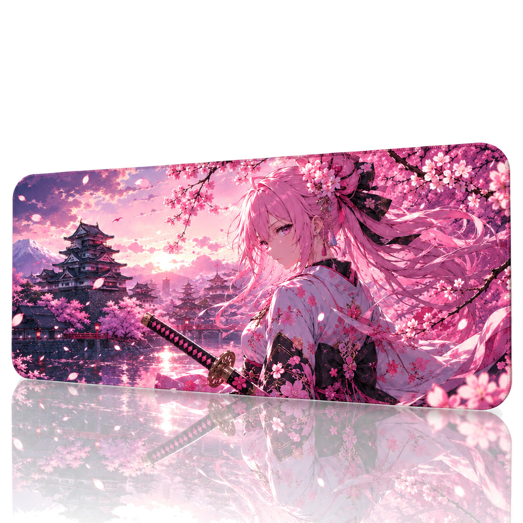 Sakura Samuray Kız anime oyuncu mouse pad – beyaz fon önden görünüm