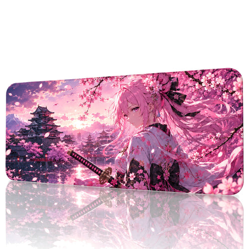 Sakura Samuray Kız anime oyuncu mouse pad – beyaz fon önden görünüm