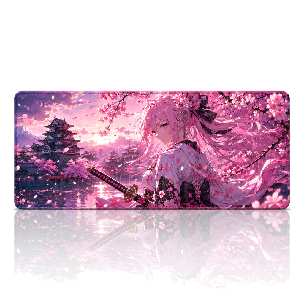 Sakura Samuray Kız anime oyuncu mouse pad – beyaz fon düz görünüm