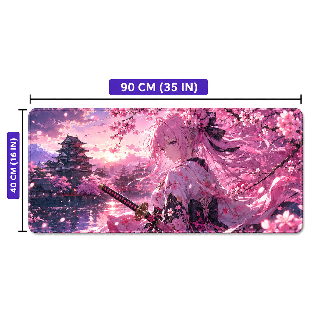 Sakura Samuray Kız 90x40 cm anime oyuncu mouse pad – 90x40 cm ölçü bilgisi
