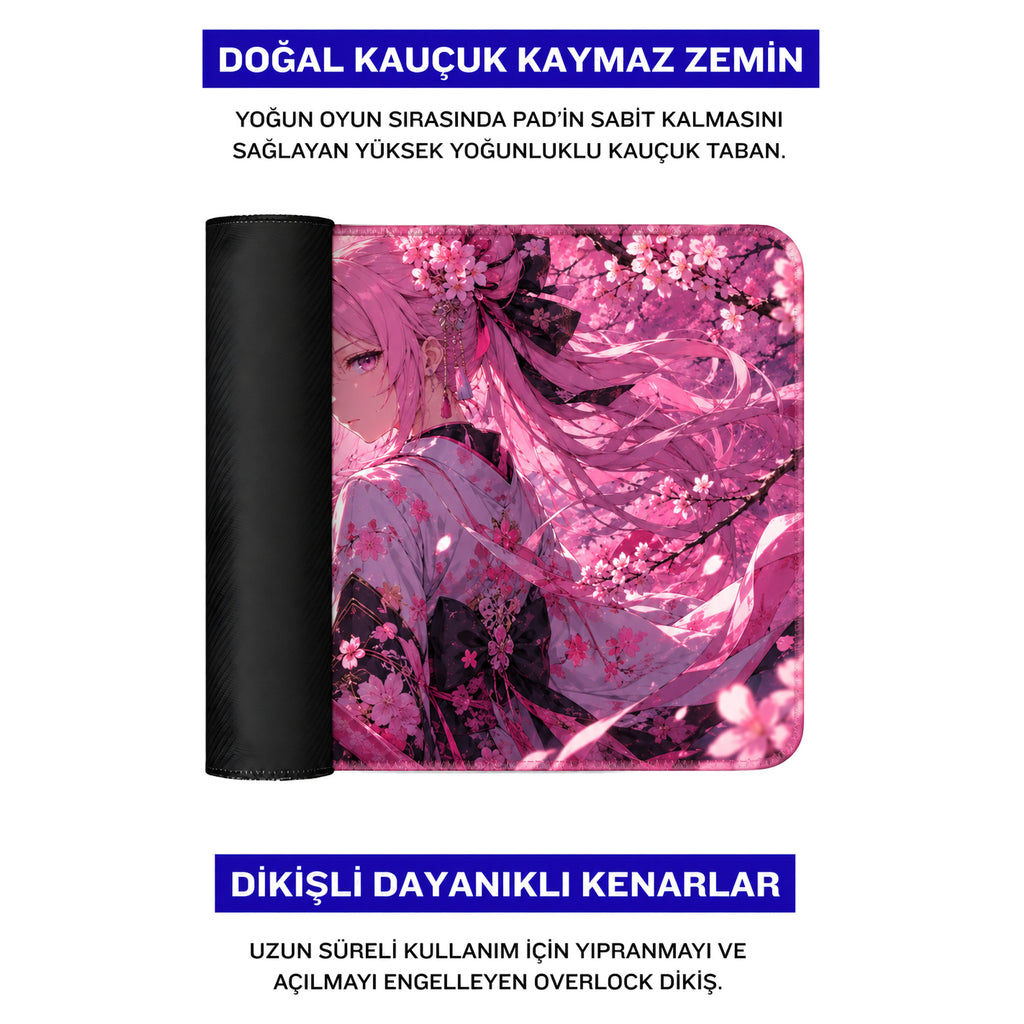 Sakura Samuray Kız anime oyuncu mouse pad – doğal kauçuk kaymaz taban