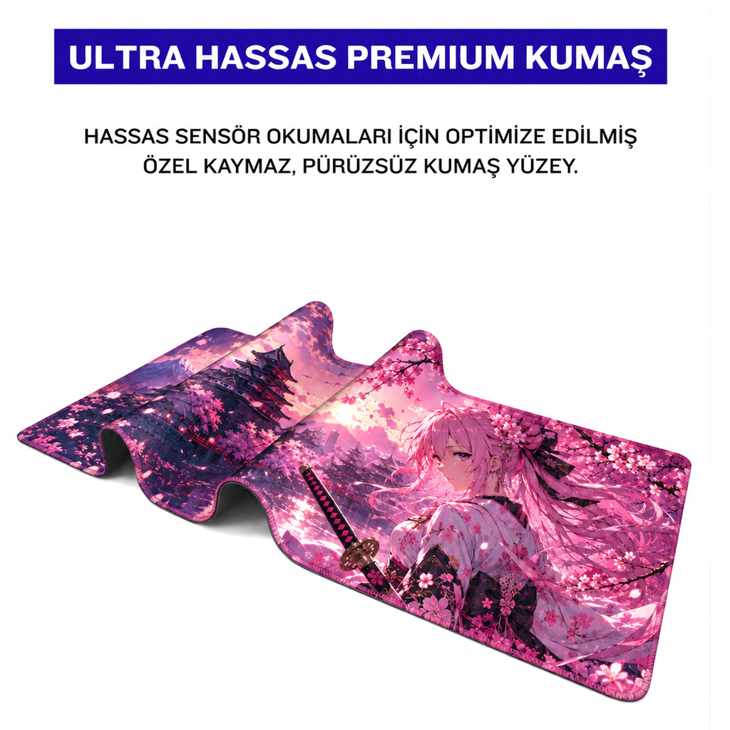 Sakura Samuray Kız anime oyuncu mouse pad – premium kumaş yüzey