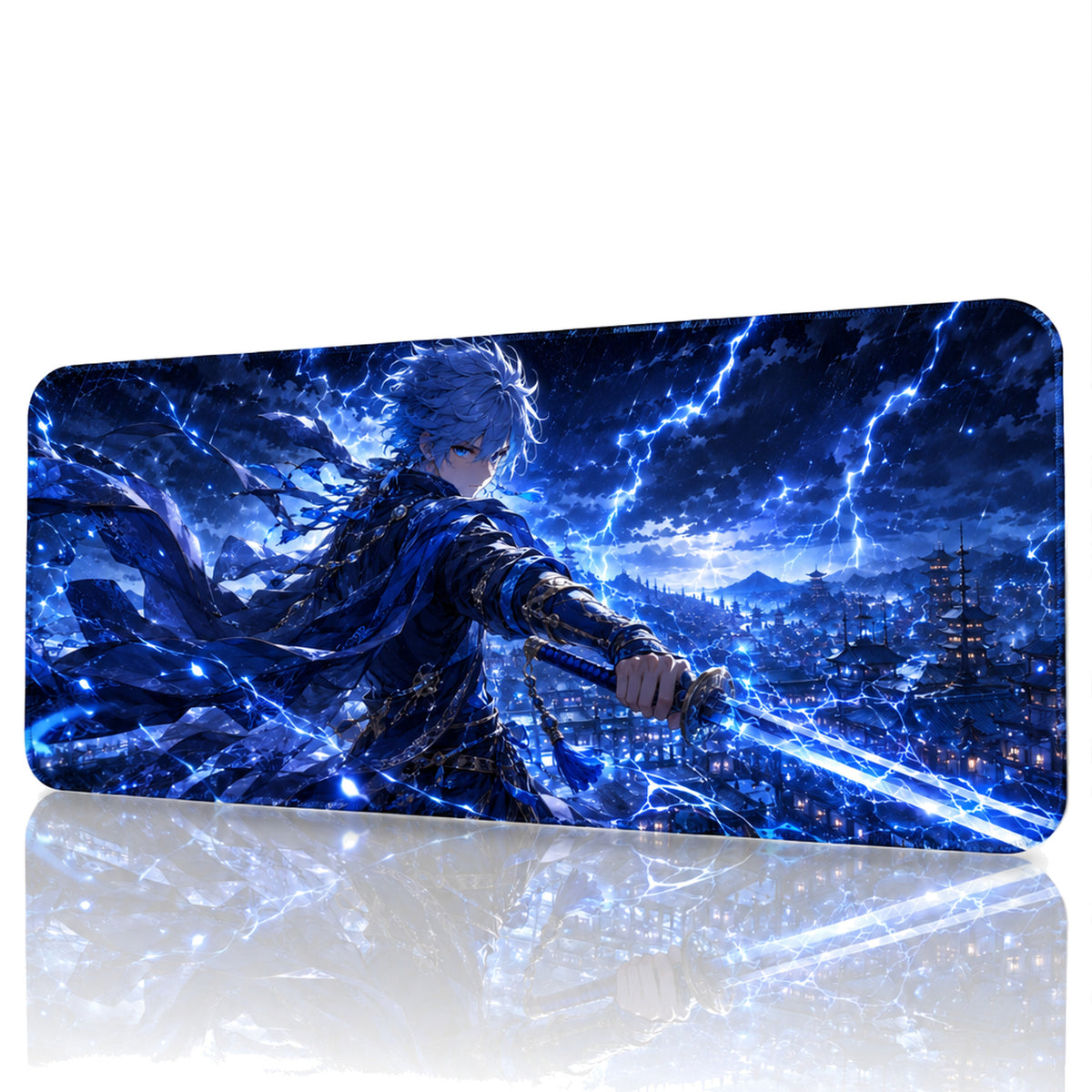 Yıldırım Samuray anime oyuncu mouse pad – beyaz fon önden görünüm