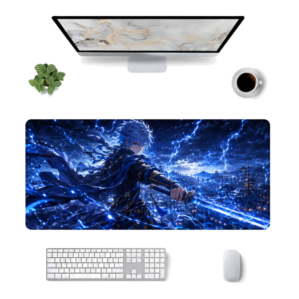 Yıldırım Samuray anime oyuncu mouse pad – masa üstü kullanım görünümü