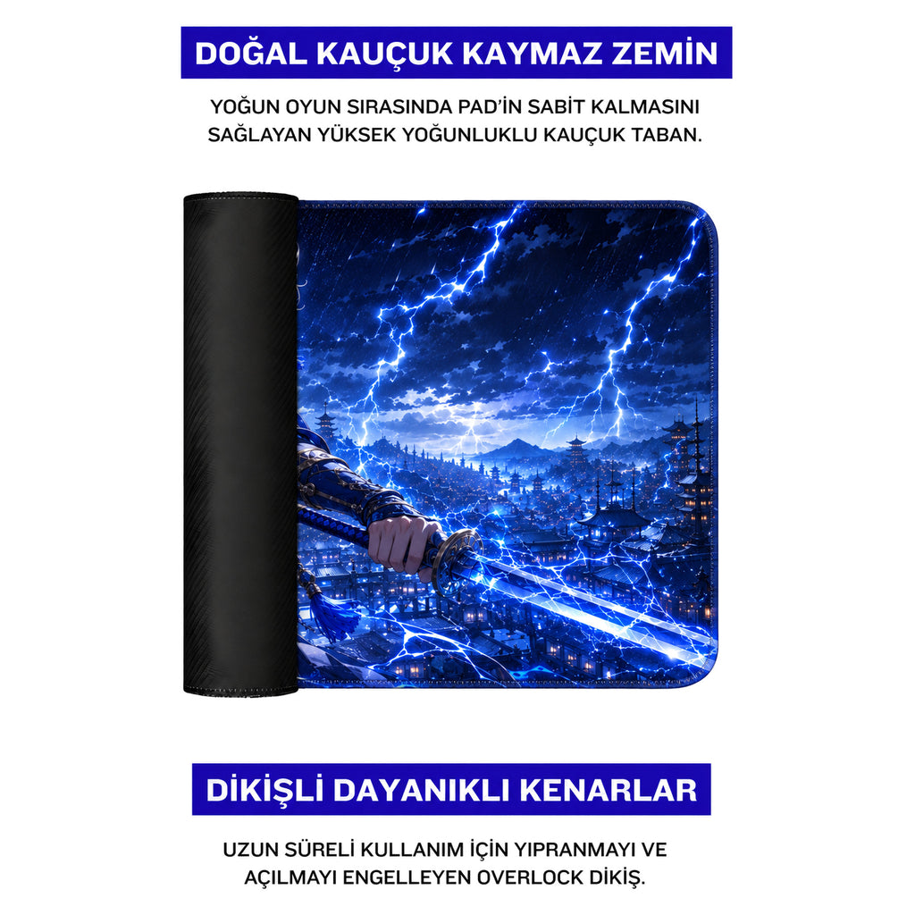 Yıldırım Samuray anime oyuncu mouse pad – doğal kauçuk kaymaz taban