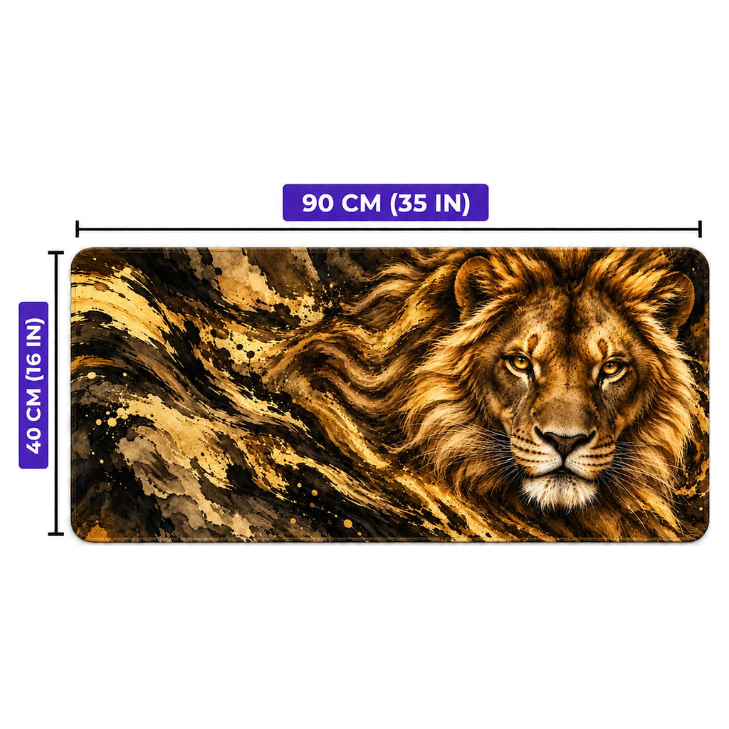 Altın Aslan desenli oyuncu mouse pad ölçüleri: 90 cm x 40 cm (35 x 16 inç)