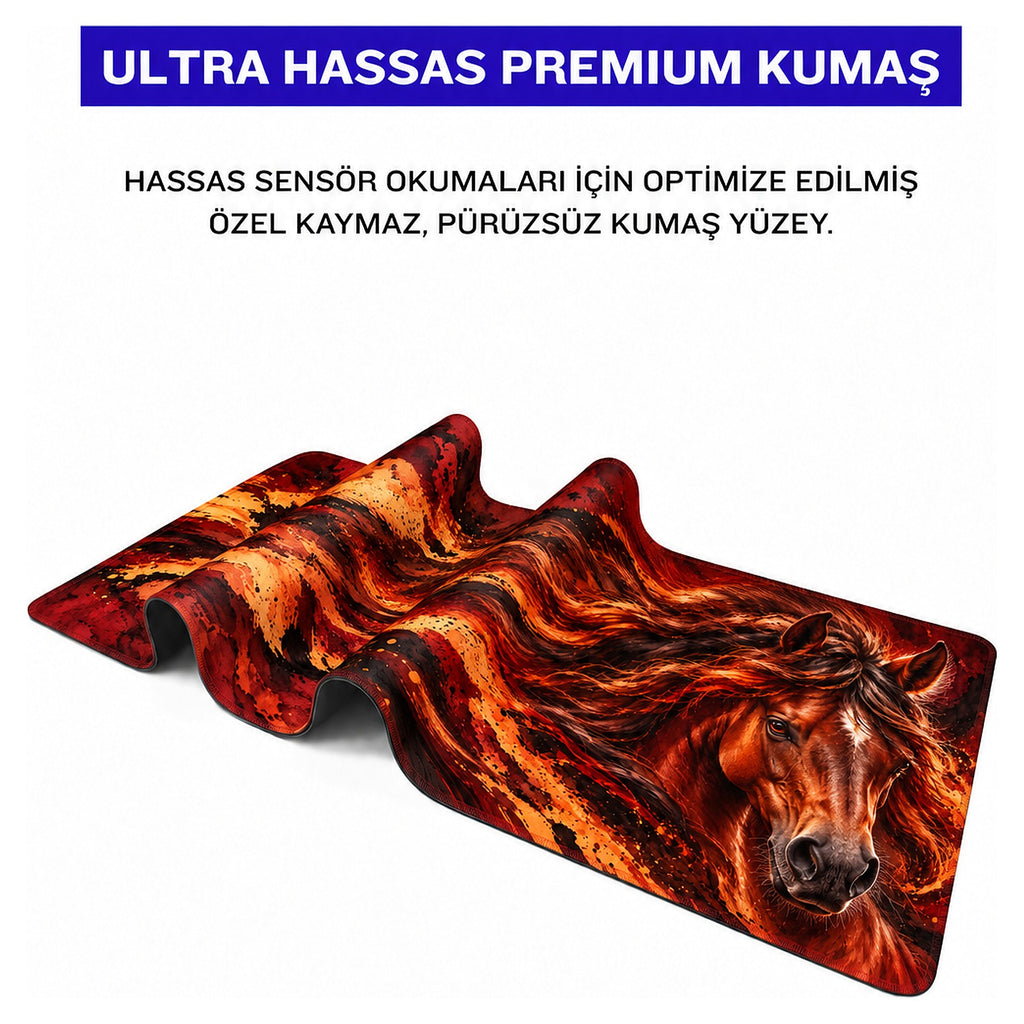 Kızıl Aygır at desenli mouse pad kumaş yüzeyi, esnek yapı ve süblimasyon baskı detayı