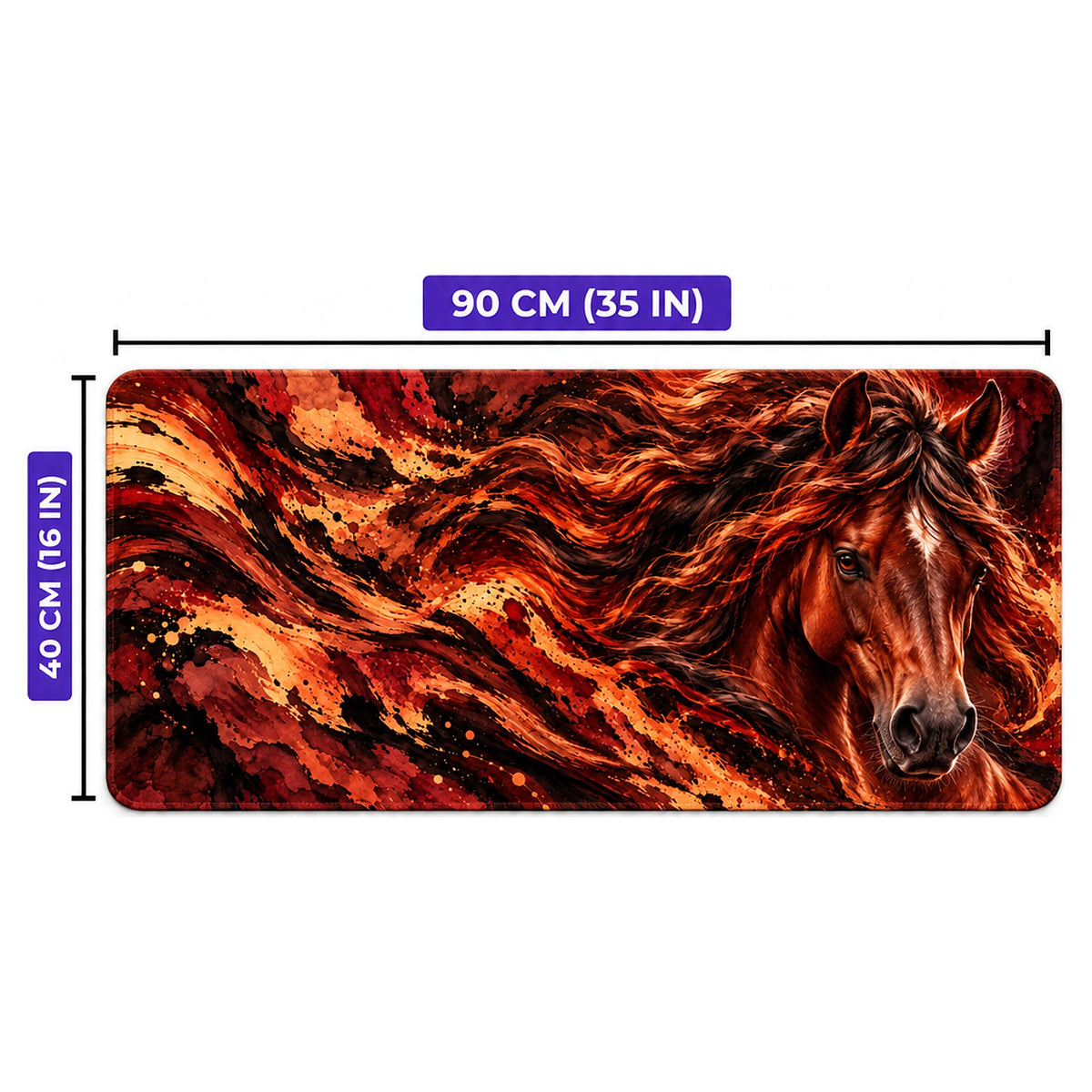Kızıl Aygır at desenli oyuncu mouse pad ölçüleri: 90 cm x 40 cm (35 x 16 inç)