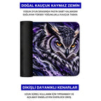 Gece Baykuşu desenli mouse pad doğal kauçuk kaymaz taban ve dikişli kenar detayı