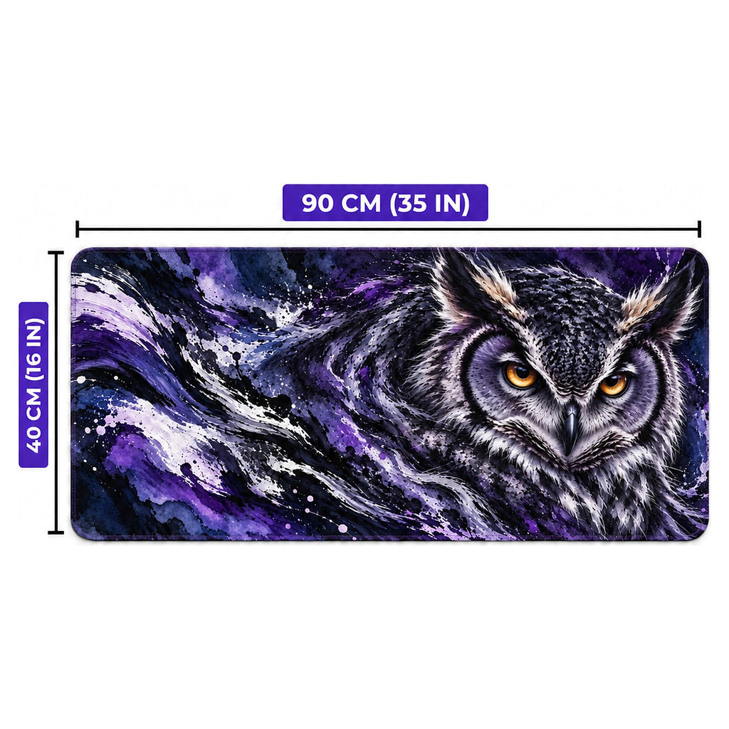 Gece Baykuşu desenli oyuncu mouse pad ölçüleri: 90 cm x 40 cm (35 x 16 inç)