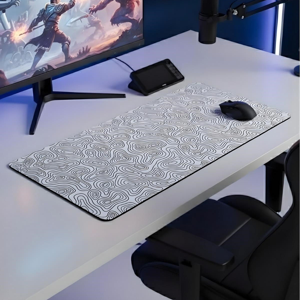 Beyaz Typography oyuncu mouse pad – oyun odası kurulumu